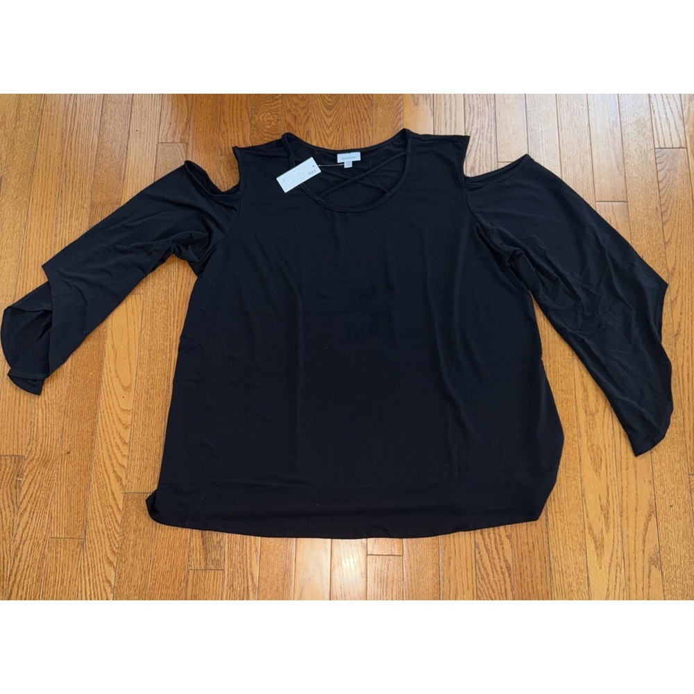Avenue Black Cold Shoulder Blouse Top Size‎ 22/24 NWT Caged Chest